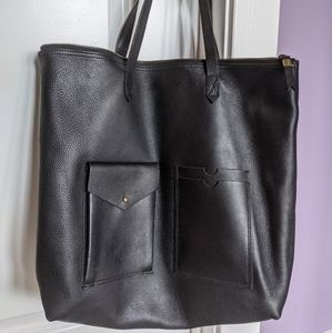 Madewell black leather zip top transport tote